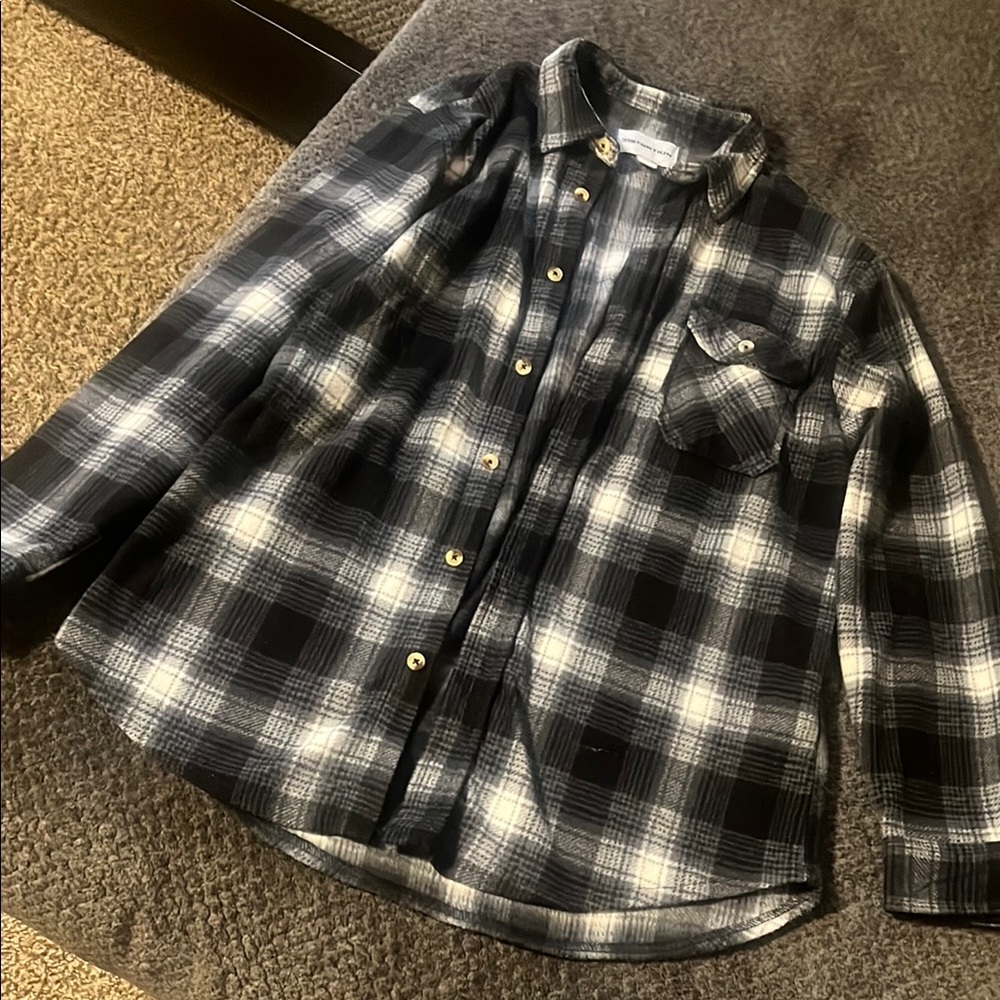 Black and White Plaid Button-Up Shirt